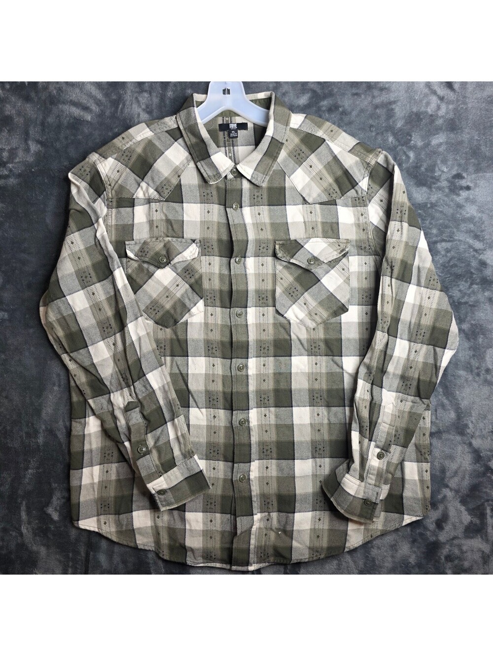 Frye Shirt Mens XL Jacquard Flannel Plaid Button Up